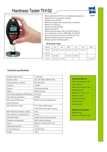 leeb hardness tester th 152|Portable Hardness Tester TH152 .